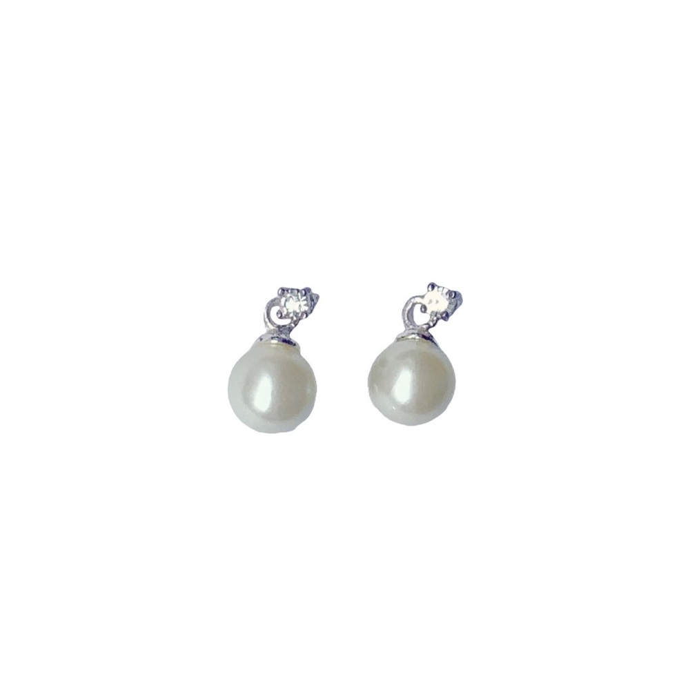 Vintage Dainty White 14k Diamond Pearl Drop Earrings - Picture 8 of 8
